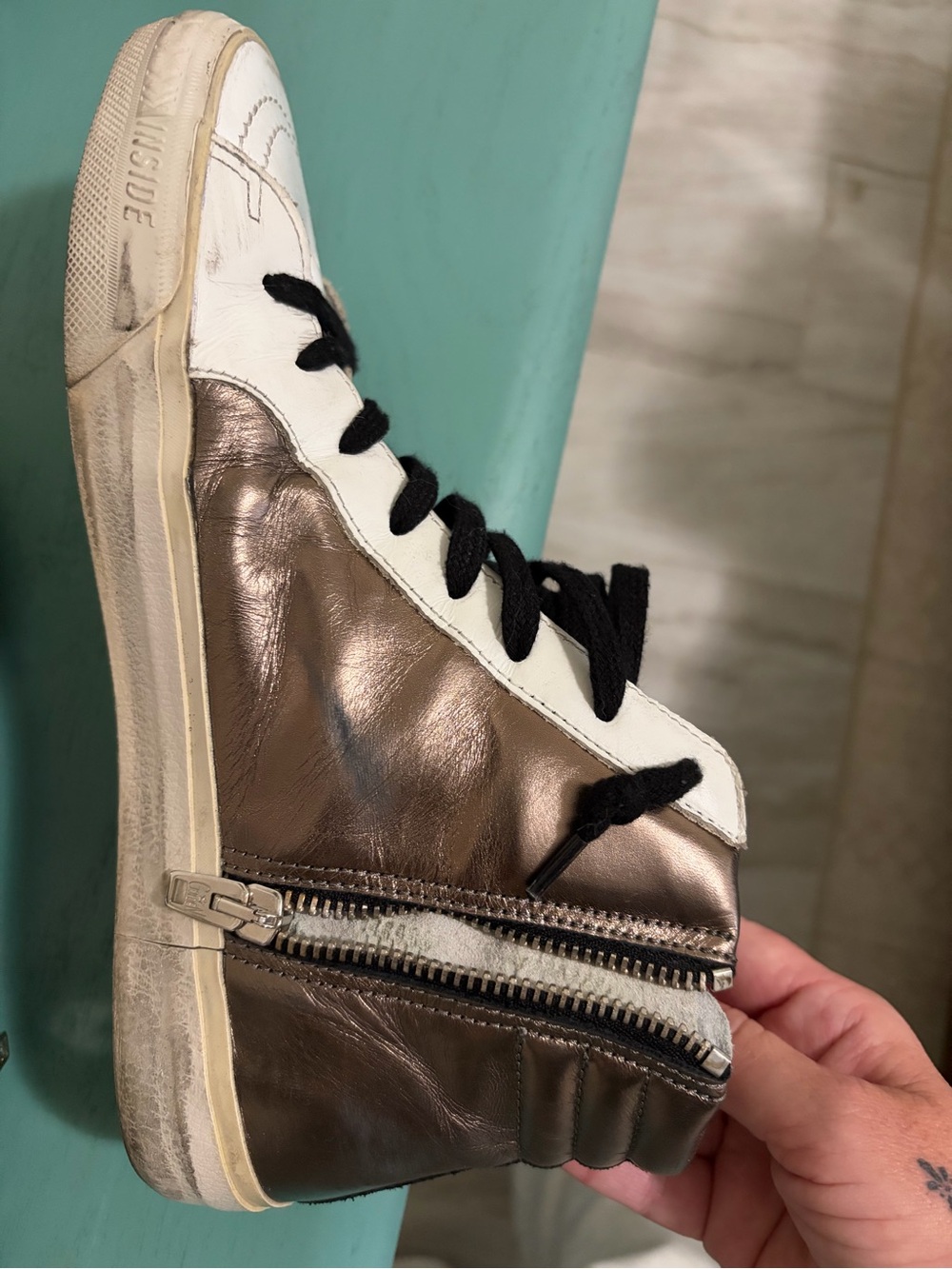 Golden Goose White and Silver High-Top Sneakers - Picture 10 of 11